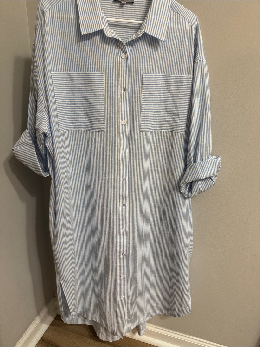 Wishlist Light Blue & White Striped Maxi Shirt Dress